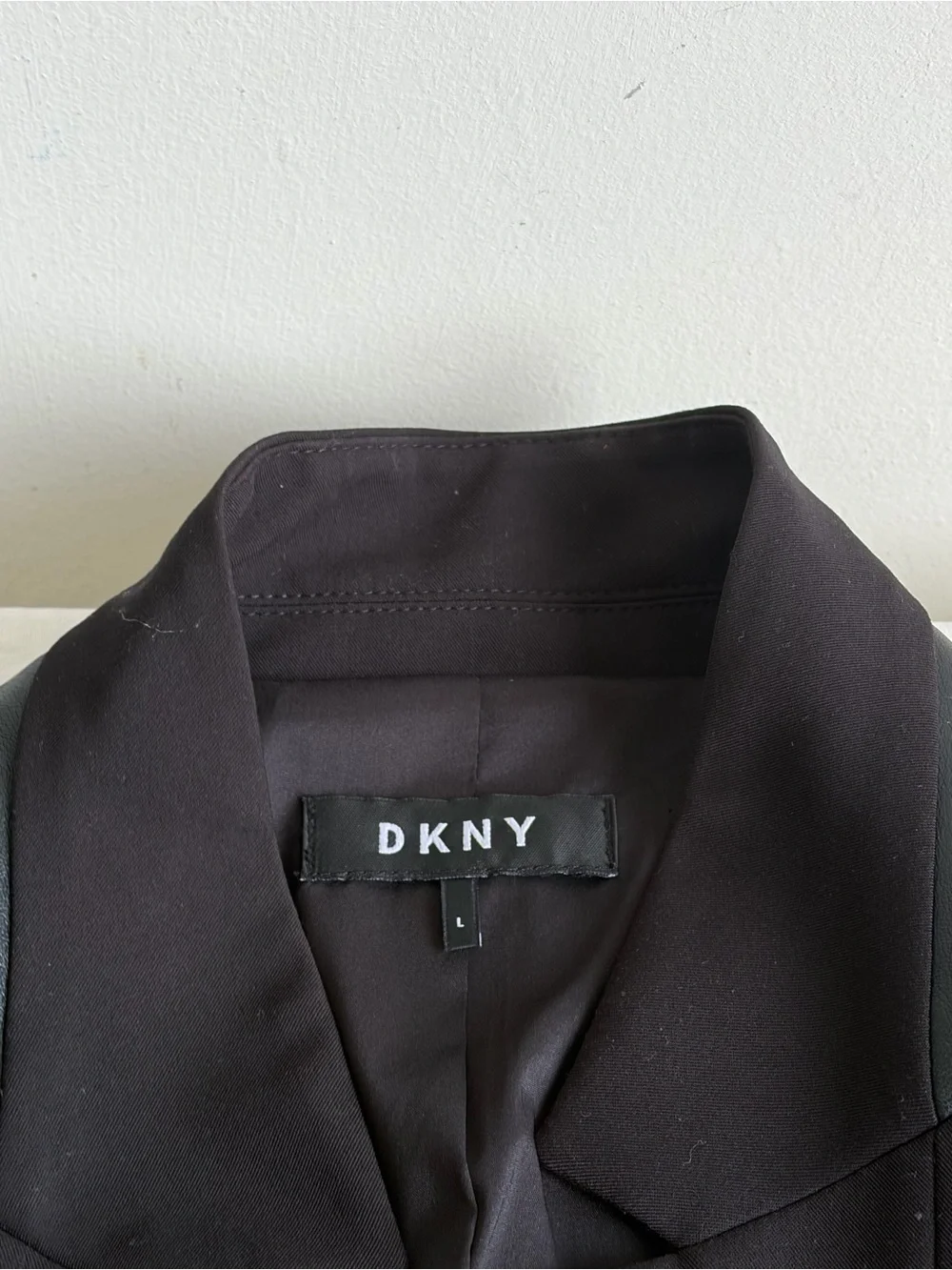 DKNY Black Mixed Media Blazer Jacket with Faux Leather Sleeves